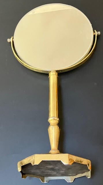 Tall Double Sided Pedestal Table Top Brass Mirror.