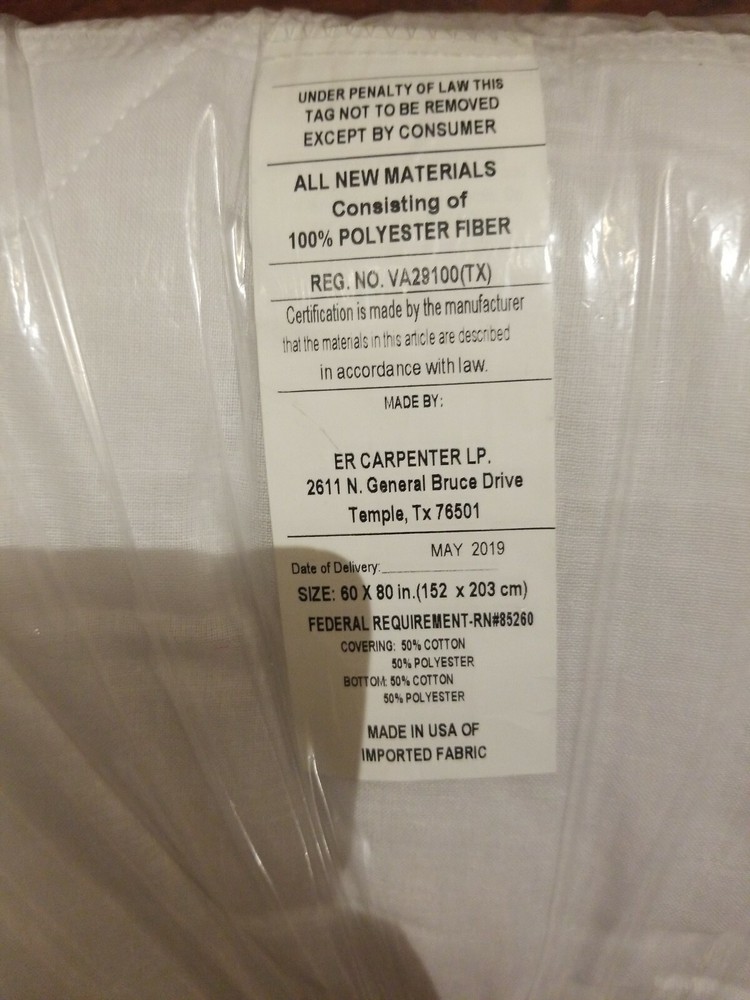 ER Carpenter LP Queen Polyester Mattress Pad (31374522997) New, 300-thread Count