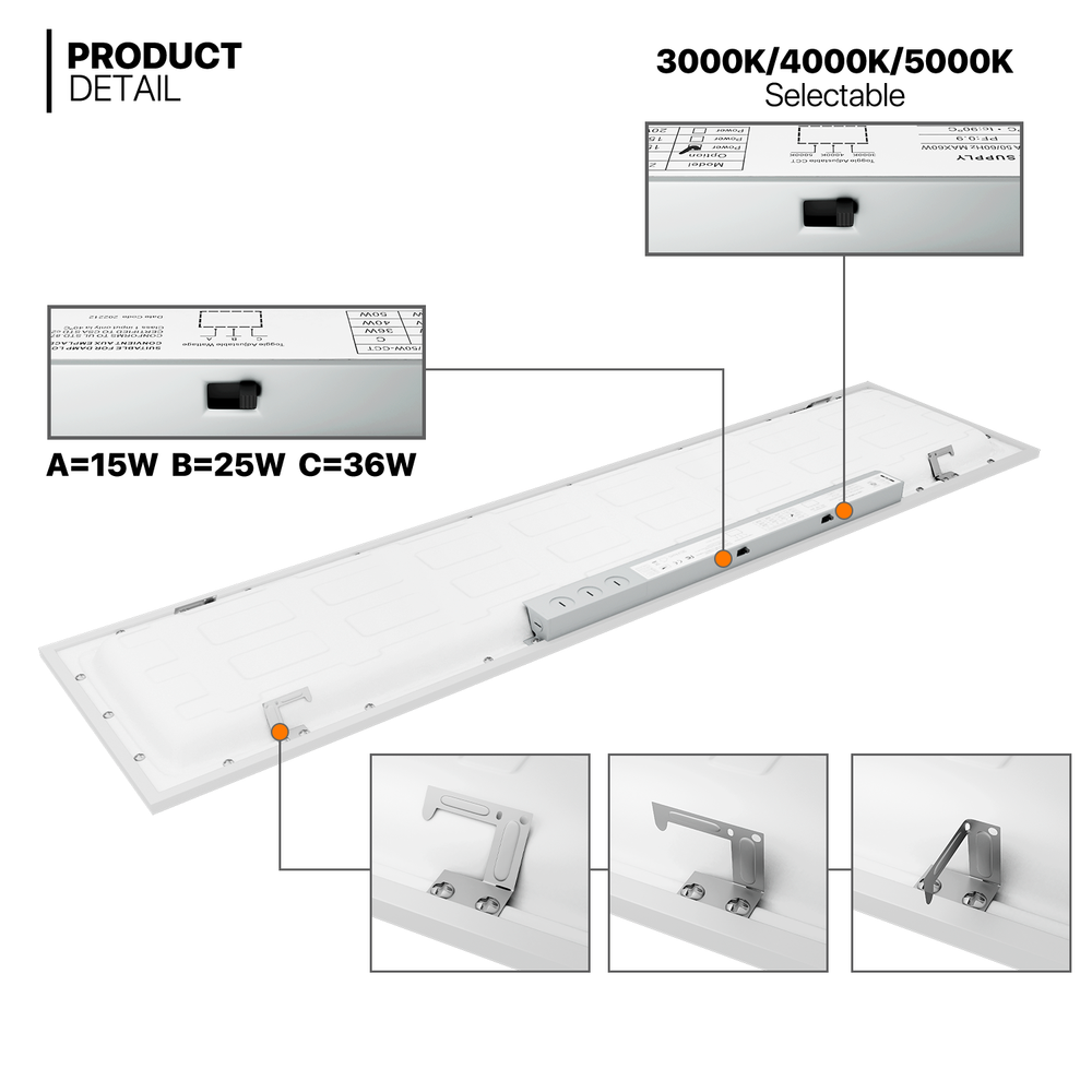 4 Pcs 1x4 LED Flat Panel Troffer Light 4000LM 5000K Dimmable Drop Ceiling Light