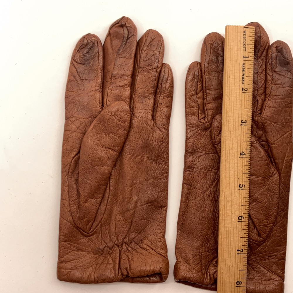 Soft brown dot pattern leather winter gloves size m