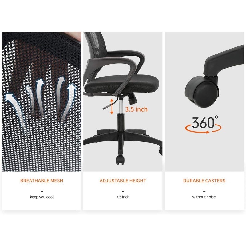 Ergonomic Office Chair Mesh Seat Lumbar Support Height Adjustable Home Use