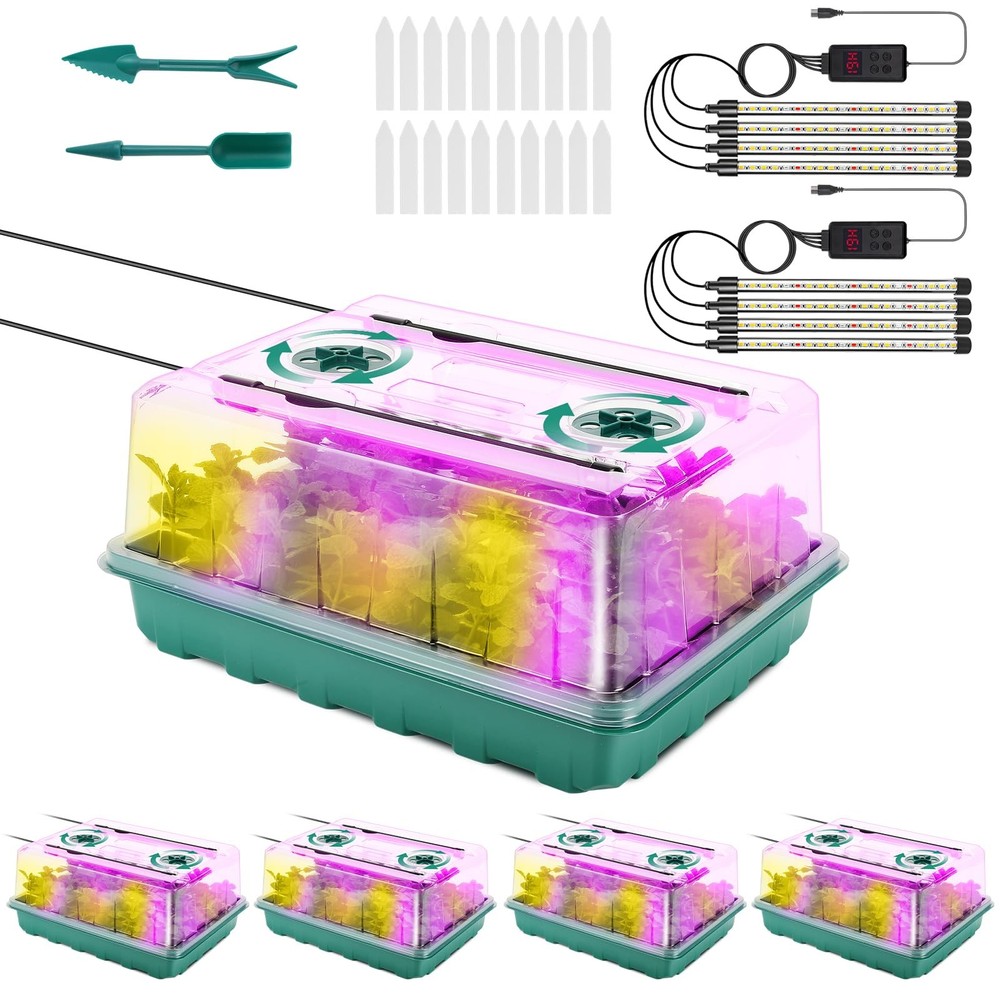 192 Cell Starter Tray with Grow Light, Starter Kit with Adjustable Humidity D...