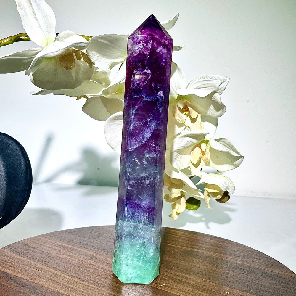 1.69LB colored fluorite crystal engrave obelisk Crystal pillar