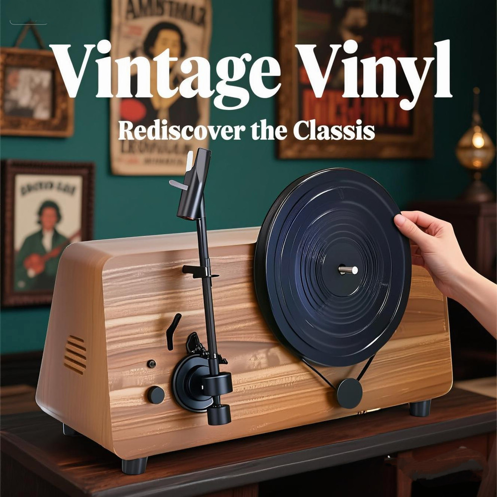 Retro vertical record player, imitation solid wood base, support 33/45/78 speeds