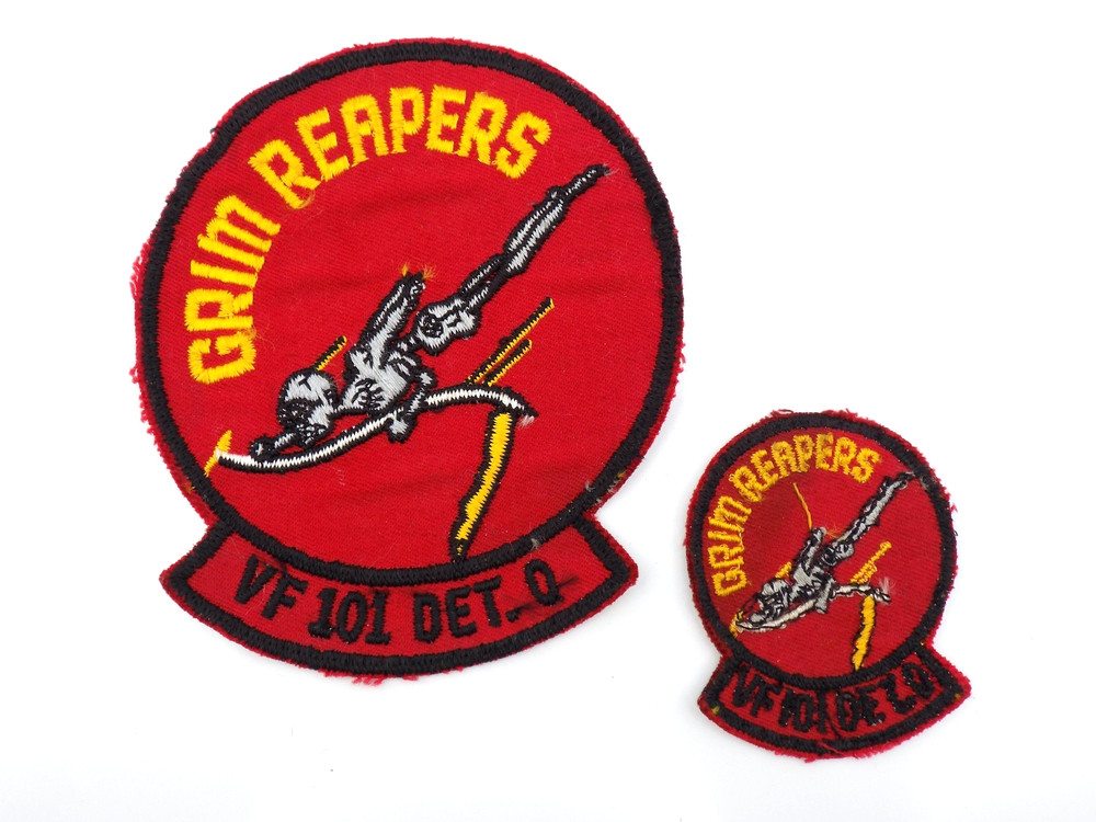Original Vietnam War US Navy Grim Reaper VF-101 Det Q Flight Jacket & Cap Patch