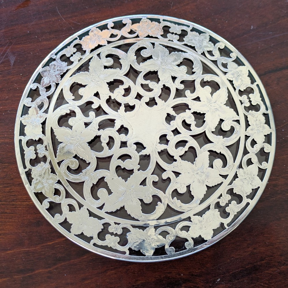 Vintage Webster Sterling Silver Overlay Glass Trivet