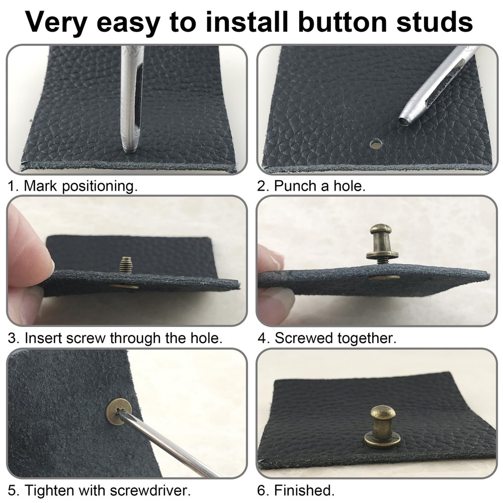 120 Sets Round Head Button Stud Assorted Sizes Button Screw Stud for Leather ...