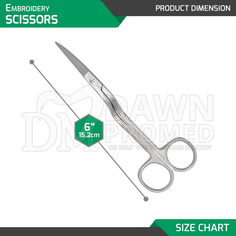Machine Embroidery Double Curved Scissors 6" Pro Bent Handle German Grade