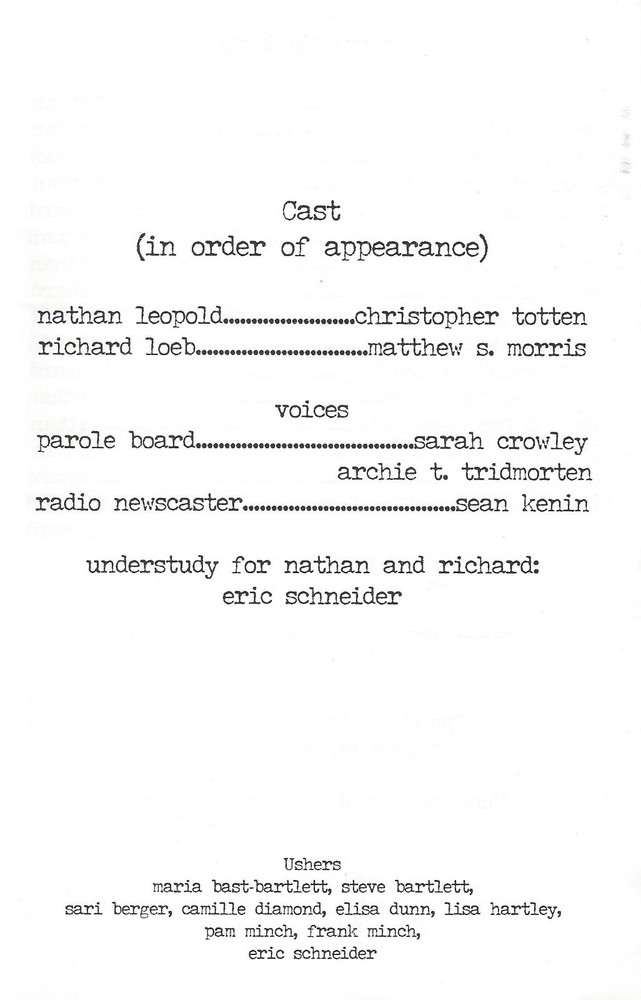 Stephen Dolginoff "THRILL ME" Leopold and Loeb Story 2003 World Premiere Program