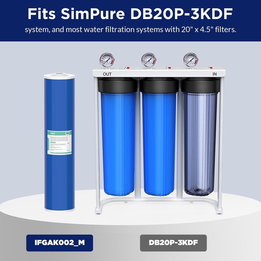1-6 Pack 20"x4.5" KDF GAC Big Blue Whole House Water Filter Heavy Metal Removal