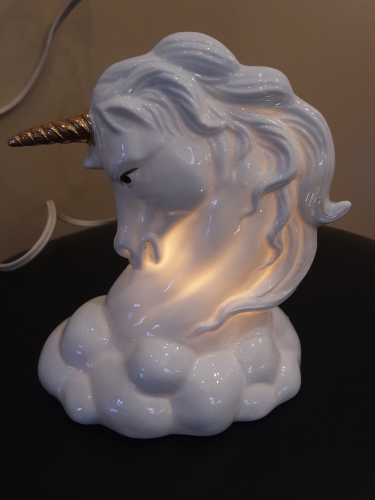 Unique Porcelain Ceramic UNICORN Table Lamp NIGHT LIGHT & Smaller Unicorn