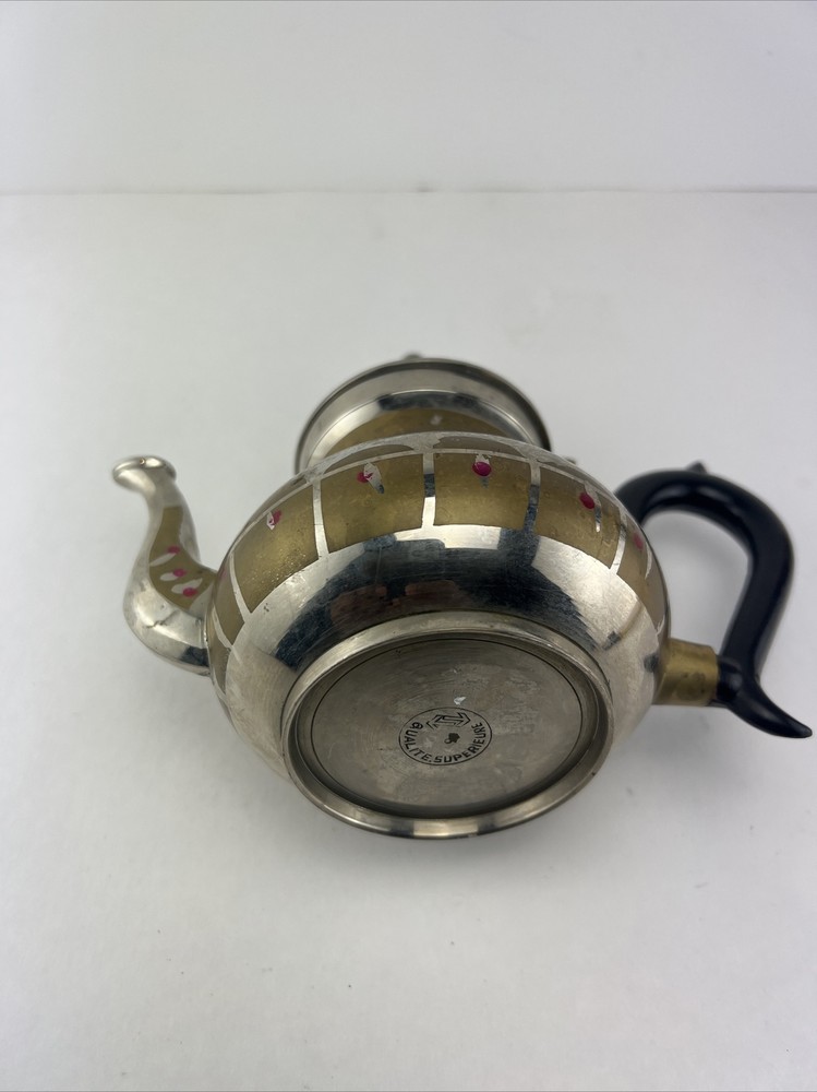 Vintage Ornate Small Middle Eastern Brass & Silver Tea Pot