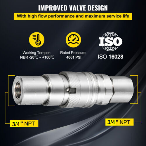 3/4 NPT Flat Face Hydraulic Quick Connect Coupler Coupling Skid Steer