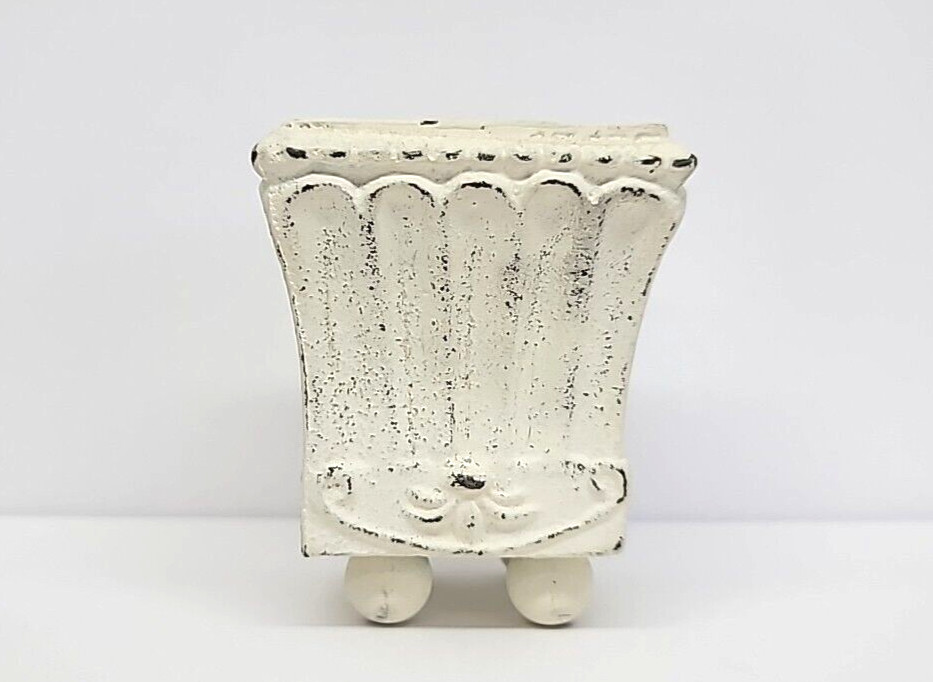 Mini Painted Cream White Cast Iron Planter 3.5"H