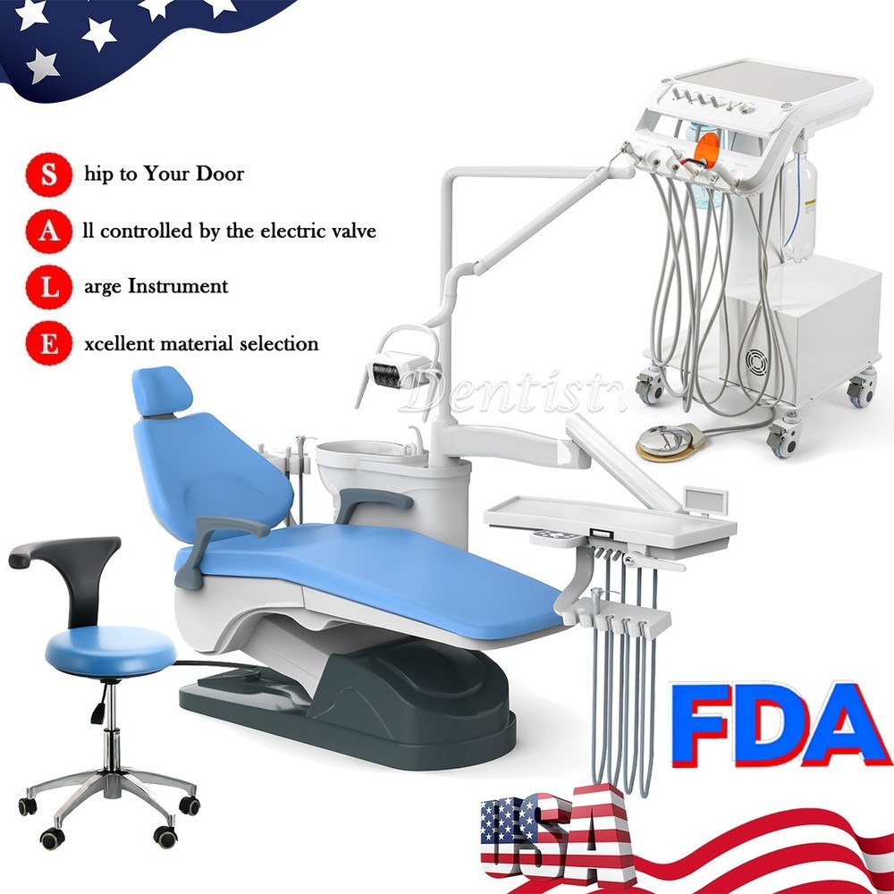 Dental Unit Chair Computer Controlled Motor+Stool/ Delivery Unit Air Compressor