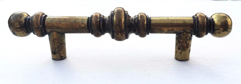 Brass MId Century Modern Drawer Pull Antique Hardware Cabinet Handle 3" centers