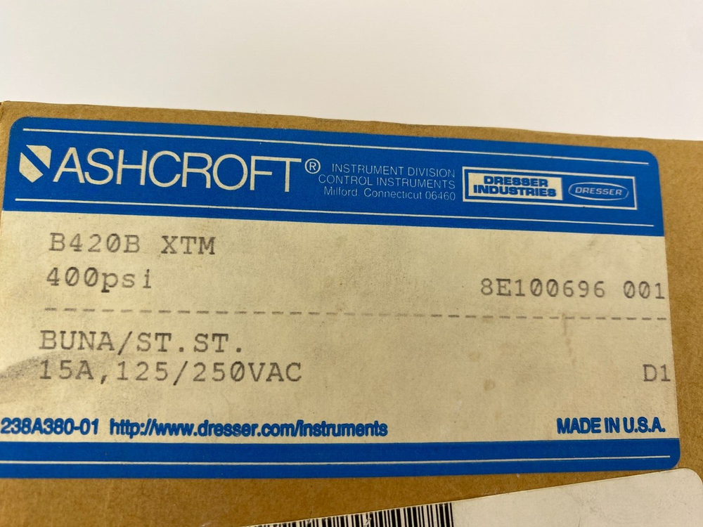 Ashcroft B420BXTM Pressure Switch 400 PSI 125/250 VAC