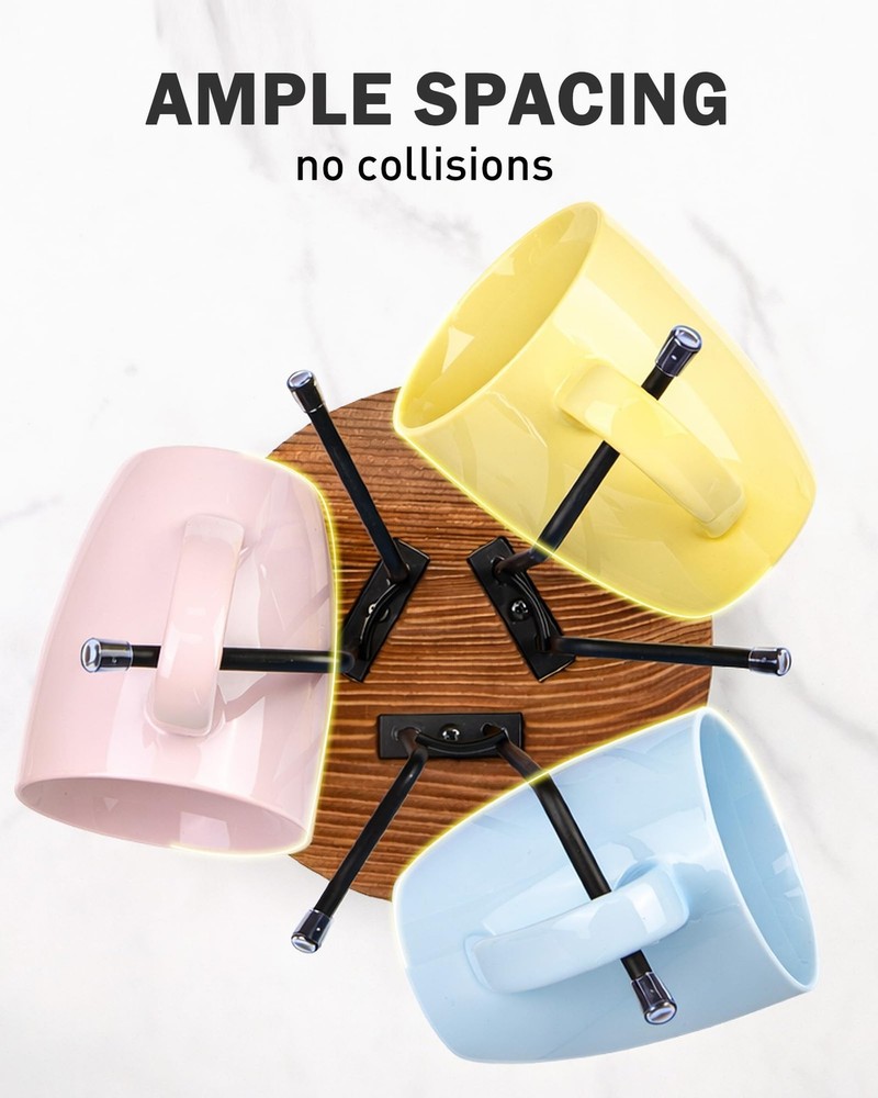 360° Rotating Large Mug Tree for Counter, Coffee Mug Holder with 6 Hooks, Cup...