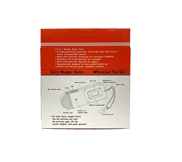 Mugger Buster Powerful Personal Alarm with Strobe Light (120dB Siren)
