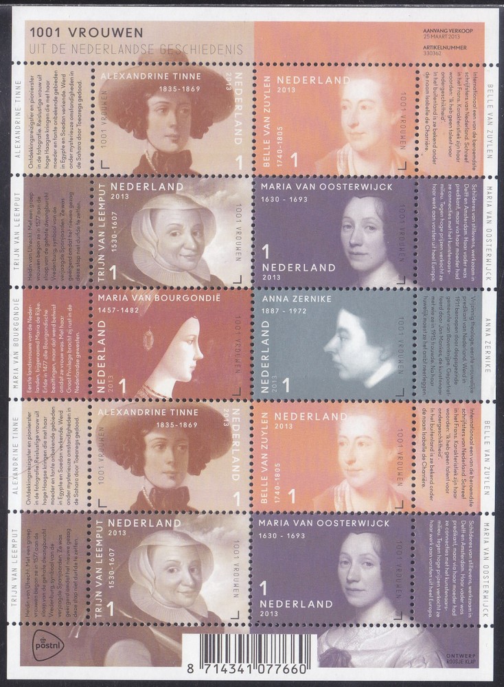 Netherlands Issue 2013 (MS 3048-3053) Famous Women