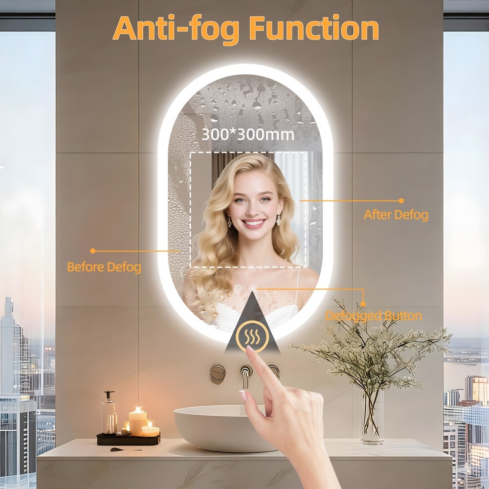 LED Bathroom Mirror Antifog Wall Vanity Illuminated Mirror with Memory Function