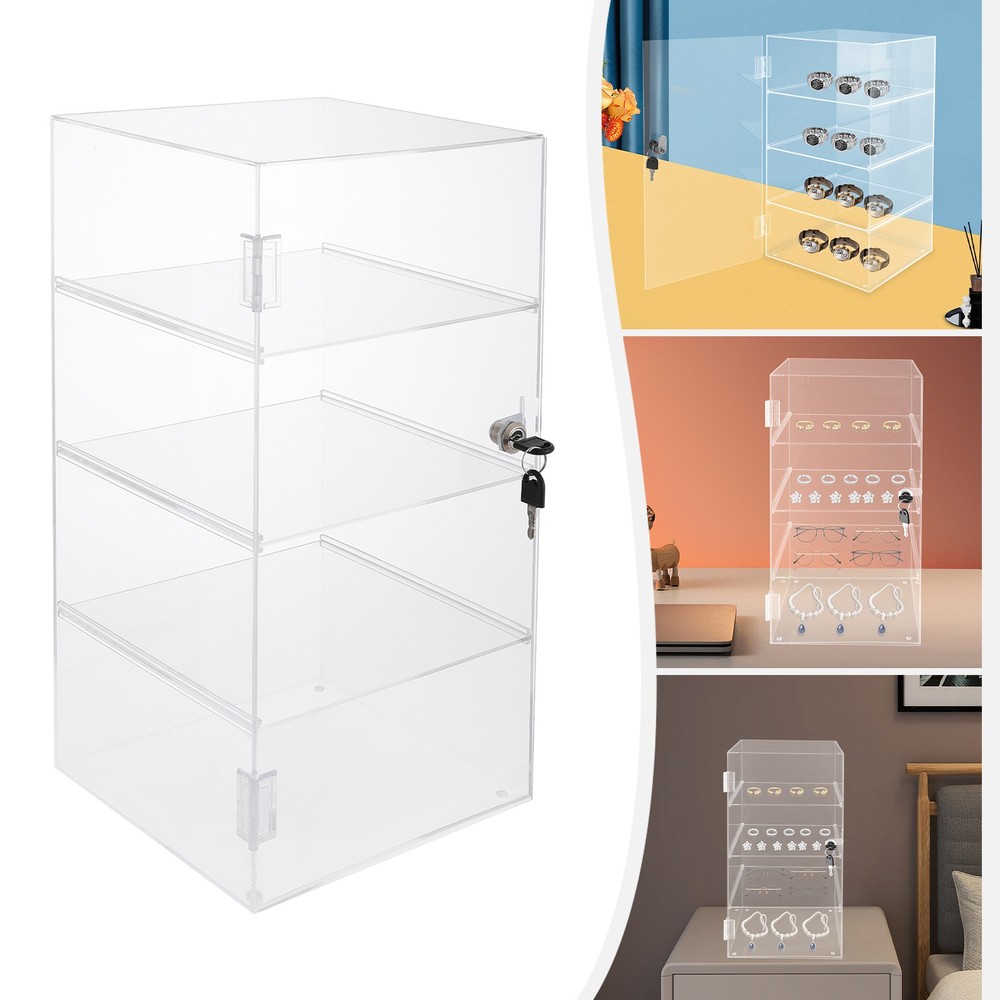 4 Tiers Acrylic Display Case, Countertop Display Case Locking Display Case Clear