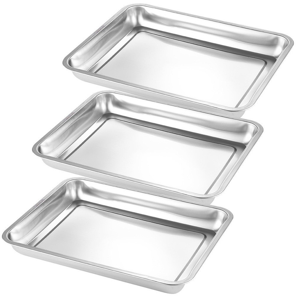 3pcs Oven Pan Stainless Steel Rectangular Heavy Duty Deep Edged Tray