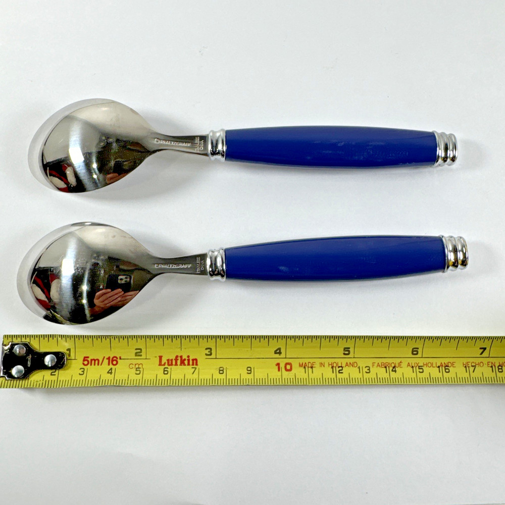 2X Pfaltzgraff Blue Stainless-Steel Flatware TEASPOONS