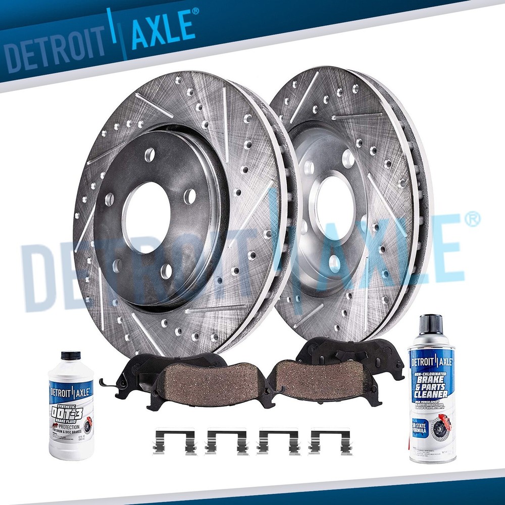 Front Drilled Disc Rotors + Ceramic Brake Pads for Chevy Impala Buick Lucerne