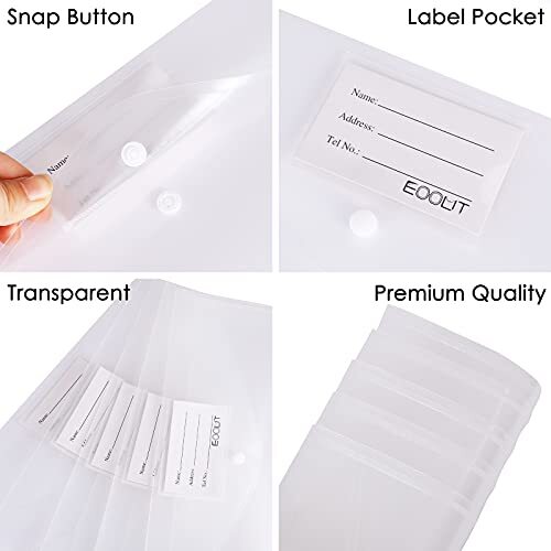30Pk Plastic Envelope Document Folders A4 Size File Envelopes for School Office
