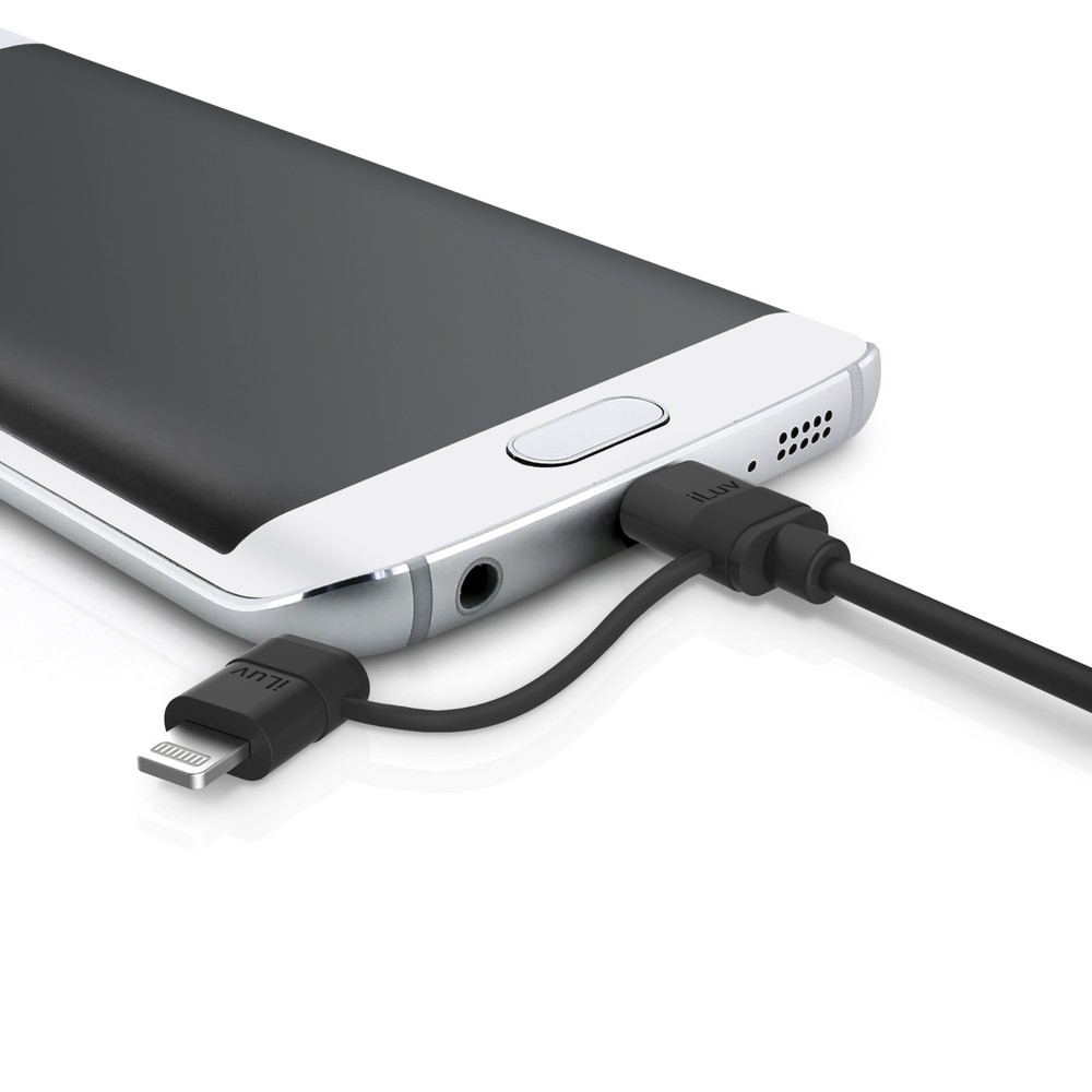 iLuv ICB267 2-in-1 SYNC/CHARGE Lightning Cable with Micro USB for Apple/Android.