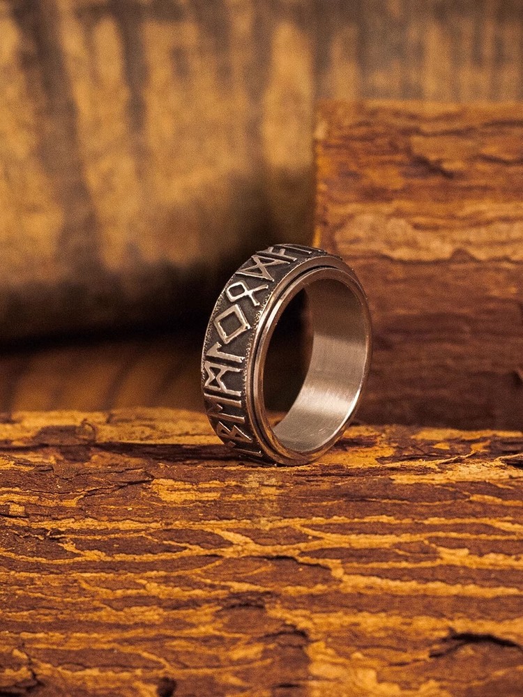 hangsworld Viking ancient text rotatable retro Make old plus size letter ring