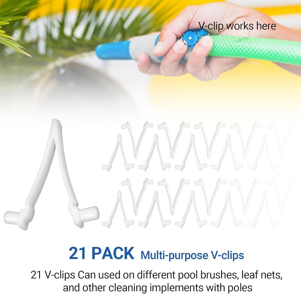 21-Pack Pool V-Clips Replacement for Pool Brushes, Skimmers, Nets, White