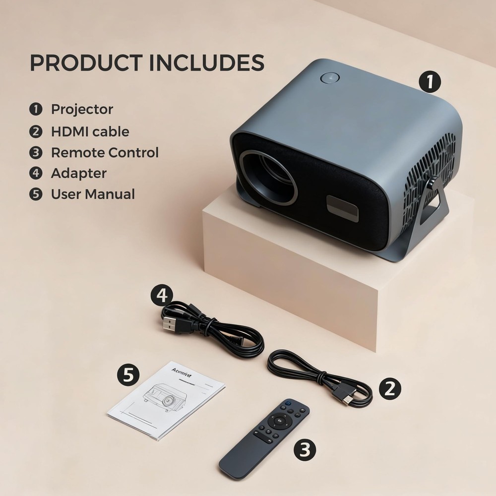 Smart Projector with WiFi and Bluetooth, 400Ansi Protable Mini Projector Supp...