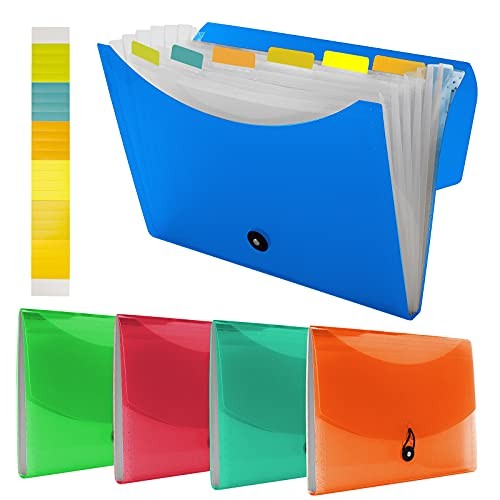5 Pack 7 Pocket Expanding File Folder with Colored Tabs, A4 Letter Multicolored
