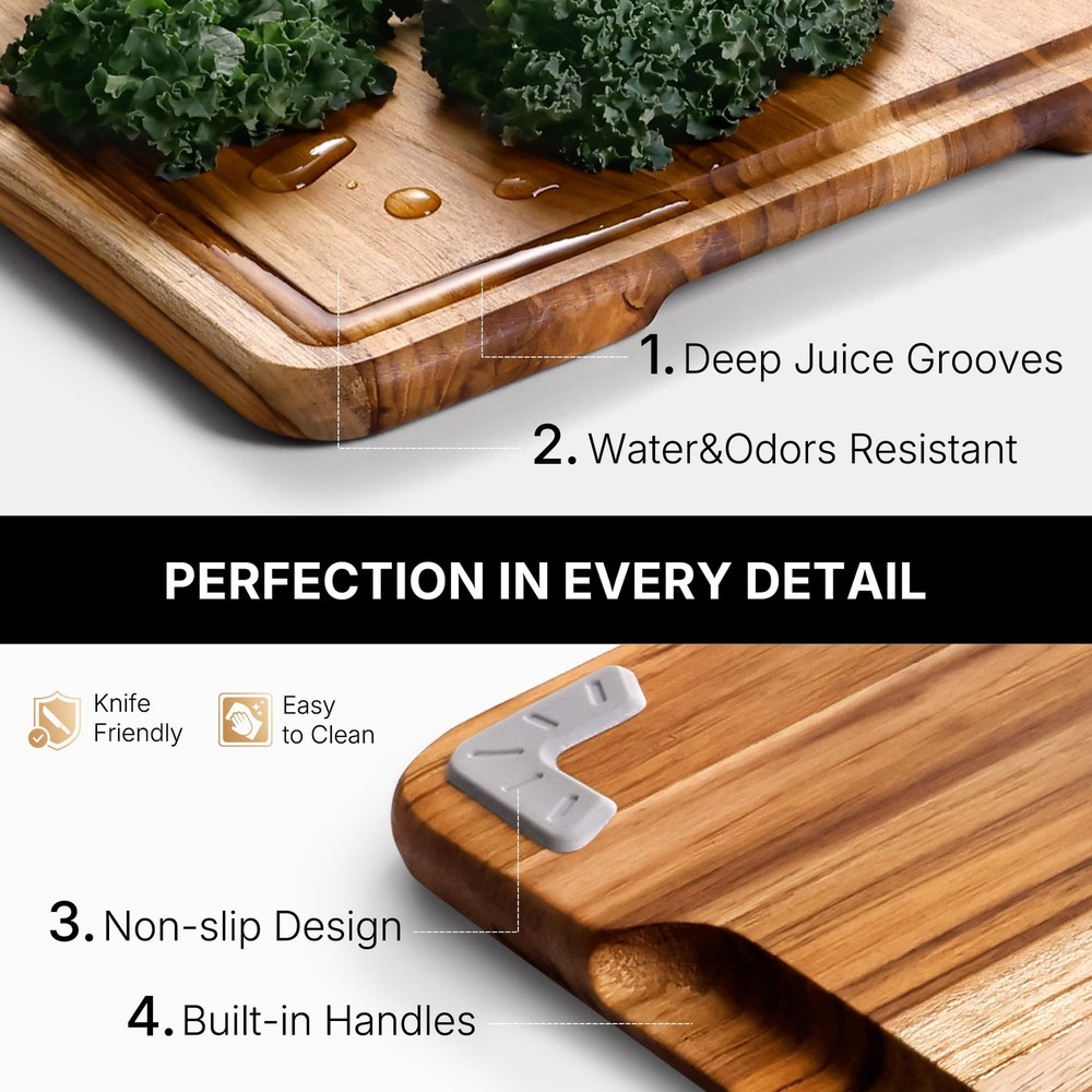 4 Pack Teak Cutting Board Set for Kitchen Heavy Duty Non Non Slip Solid Thick...