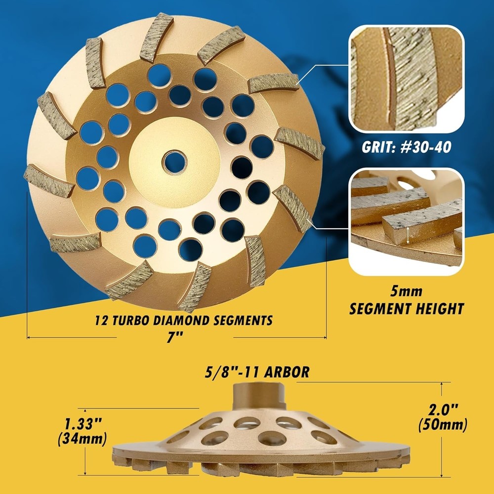 Turbo Segment Diamond Grinding Wheel - 5/8"-11 Arbor