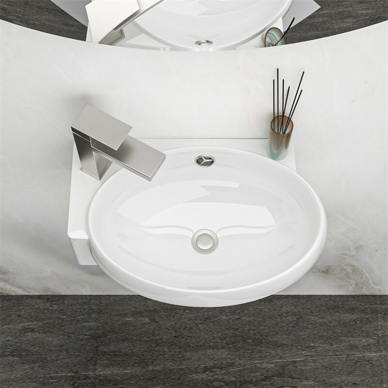 Small Wall Mount Vessel Sink Rectangle Sink White Ceramic Bathroom Sink-Left