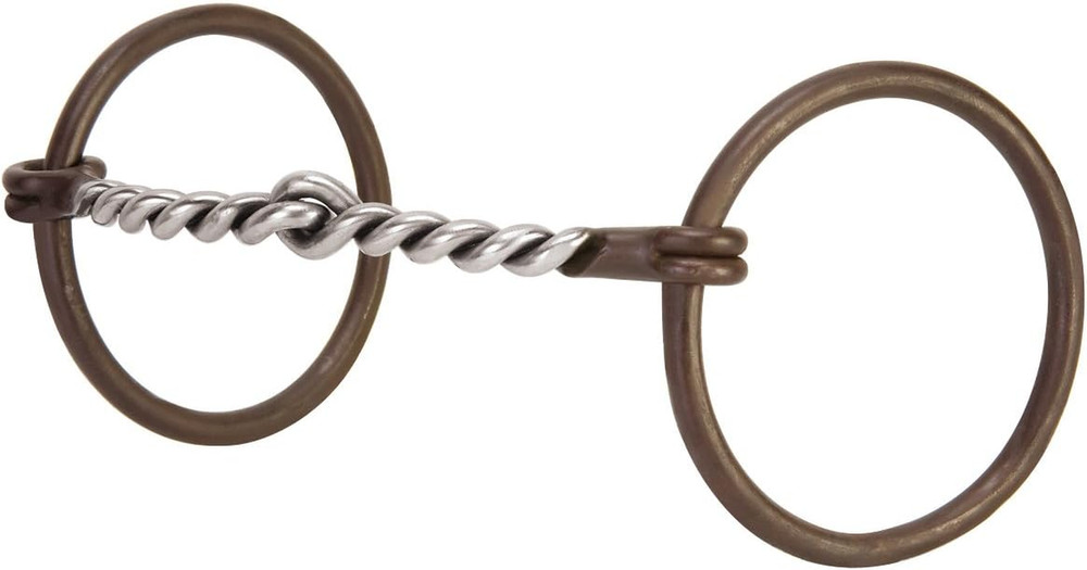 Professional Ring Snaffle Bit, 5" Twisted Curved Mouth, Antiqued