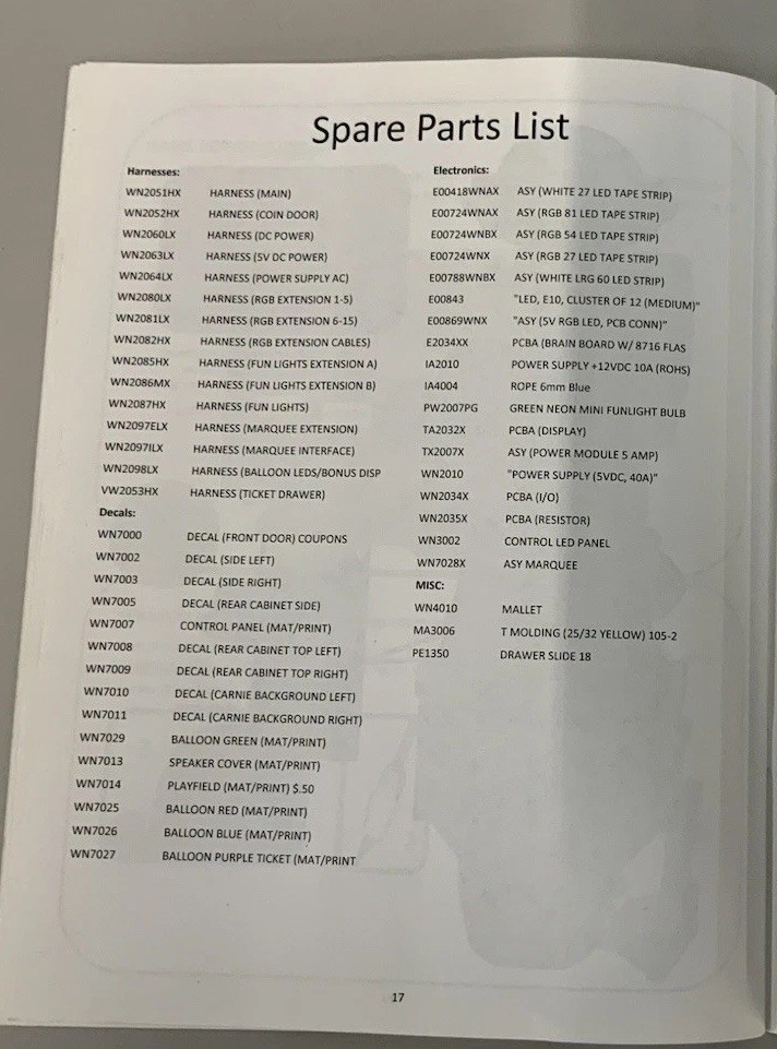 Whack N Win Arcade Game service Manual