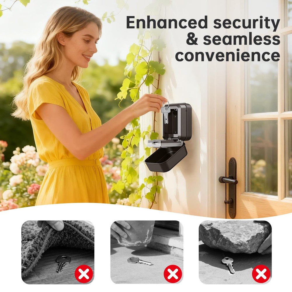 Light Up Key Lock Box Waterproof Wall Mount Portable 4Digit Combination Key ...
