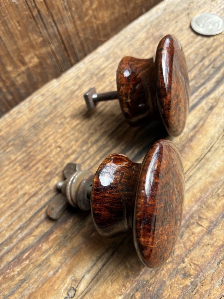 Pair (2) Rare Antique Bennington Pottery Cupboard / Drawer Pull Knobs - 2 in Dia