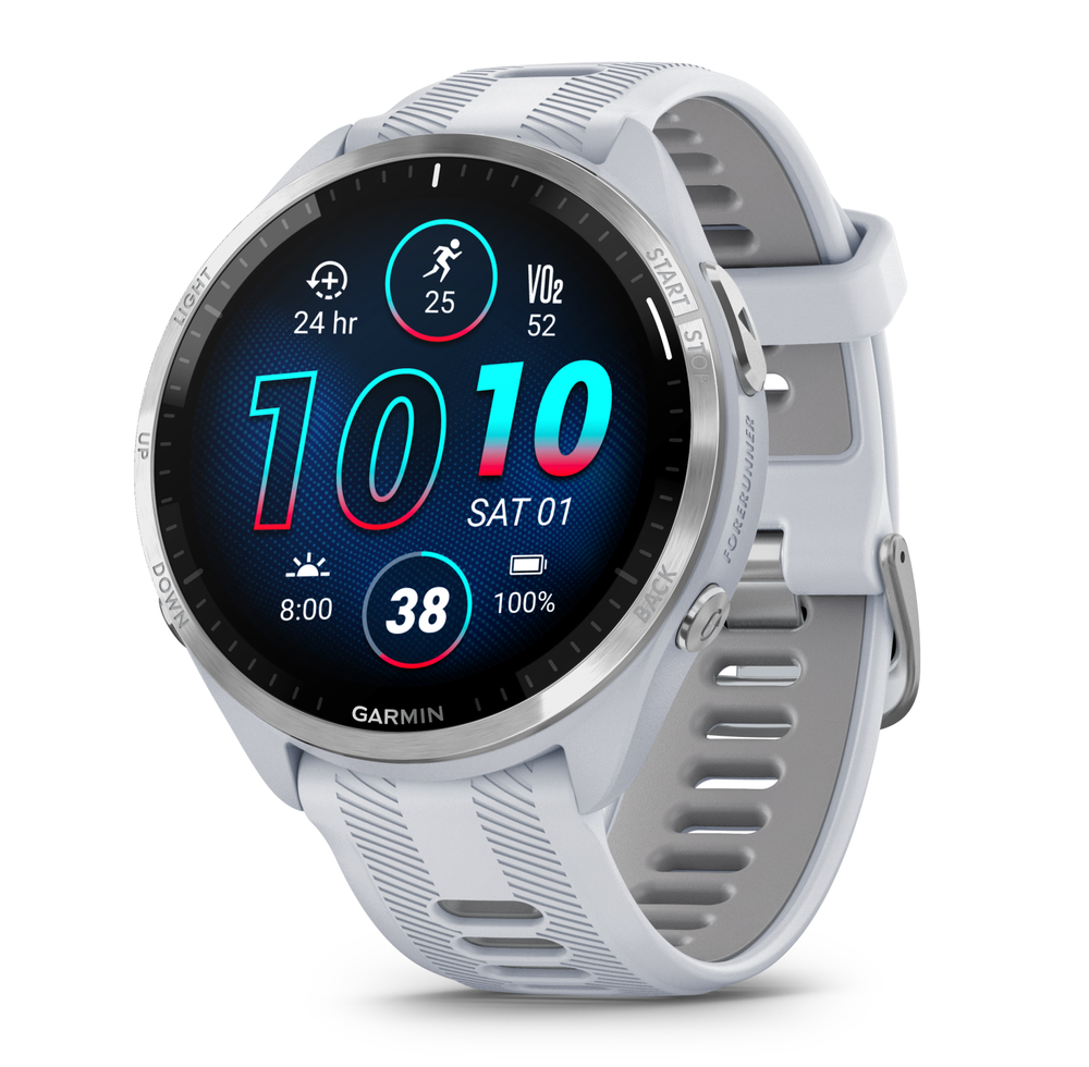 Garmin Forerunner 965 Running Smartwatch AMOLED White Titanium w/ White EarBuds