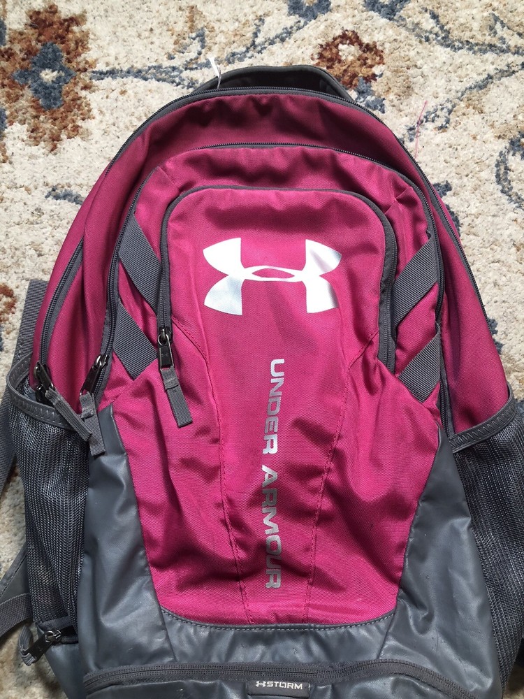 Under Armor Pink Storm Backpack Bottle Water Side Pockets Hiking Camping