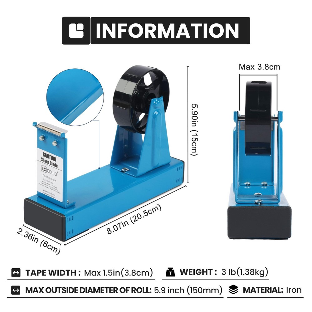 U.S. Solid Manual Tape Dispenser 1.5 in Width