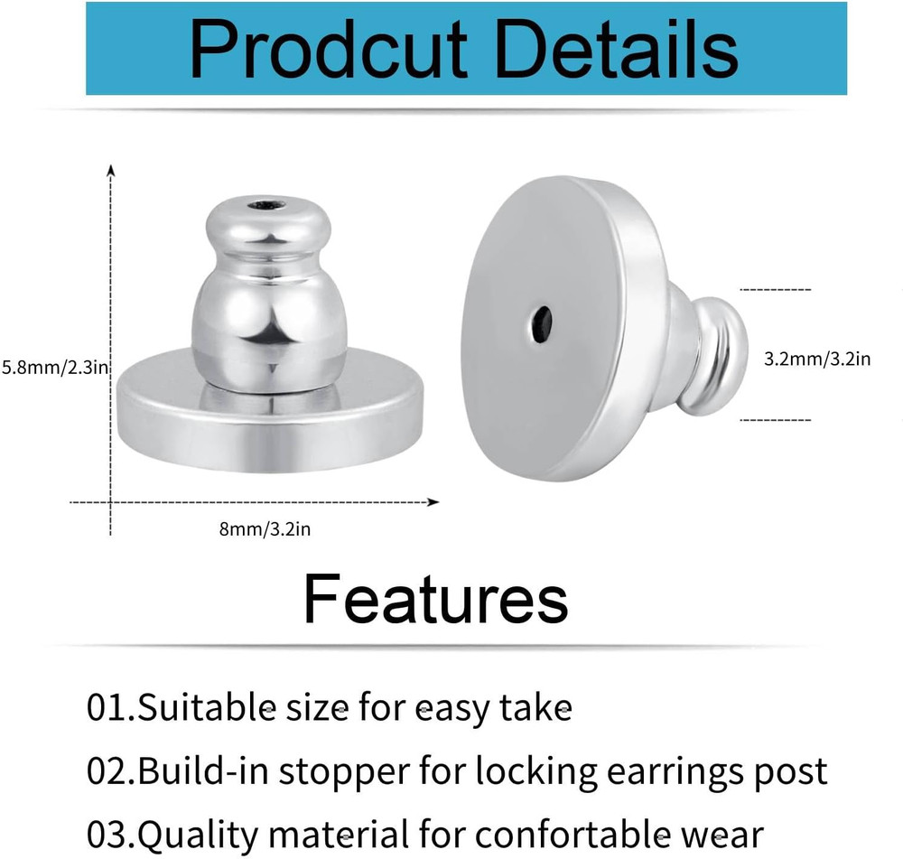 4PCS Earring Backs Replacement for Studs,Flat Locking Pierced Support Backing F