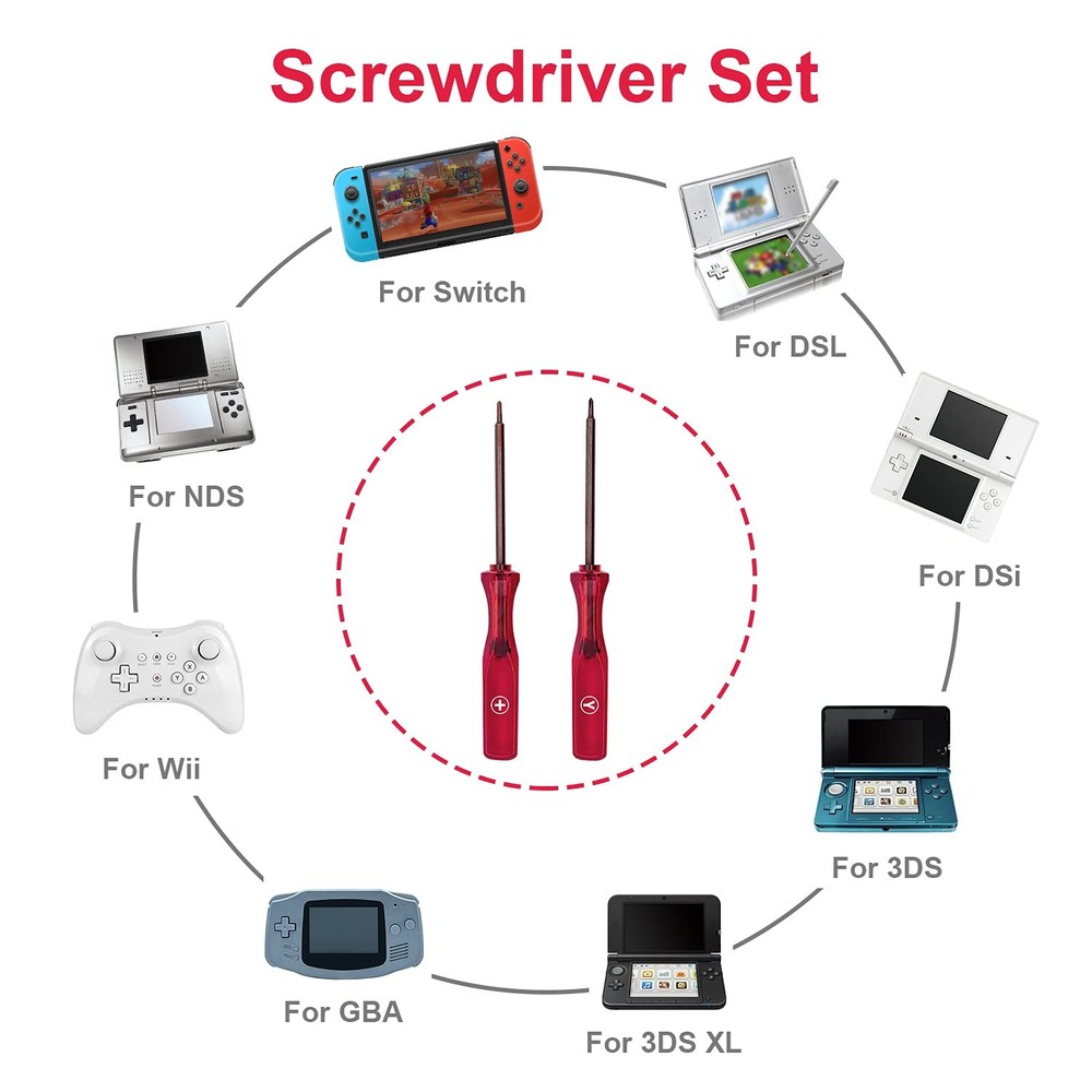 Mcbazel Tri-Wing & Screwdriver Set for N-Switch/Switch 2/Switch OLED GBA Red