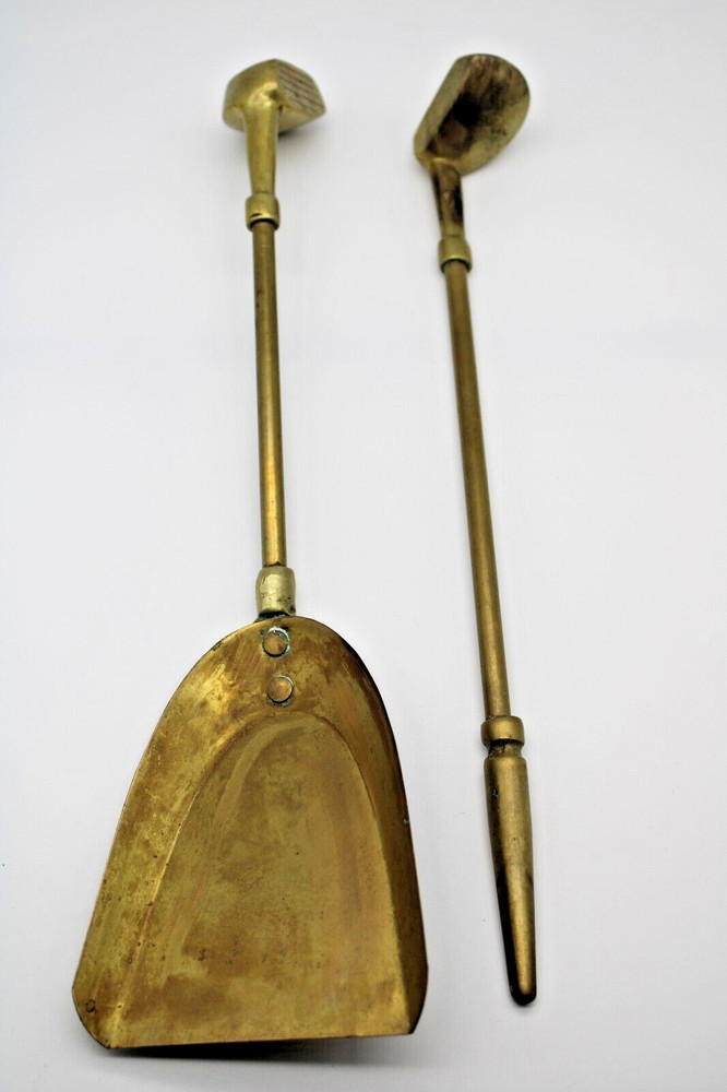 Solid Brass Golfer Fireplace Tools Set & Stand - 14" Tall - Clubs/Bag Golf
