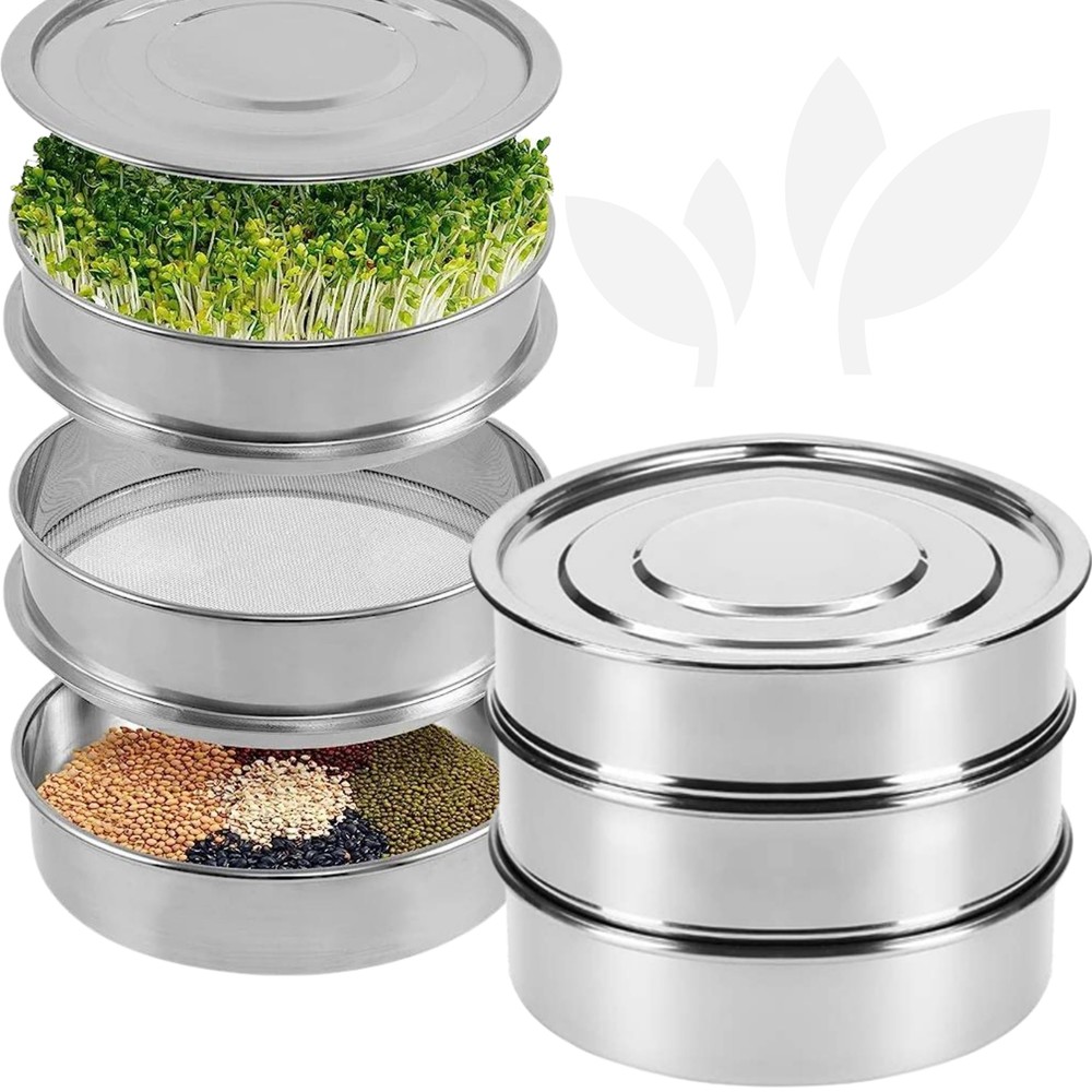 3-Tier Stainless Steel Seed Sprouting Kit for Microgreens and Broccoli