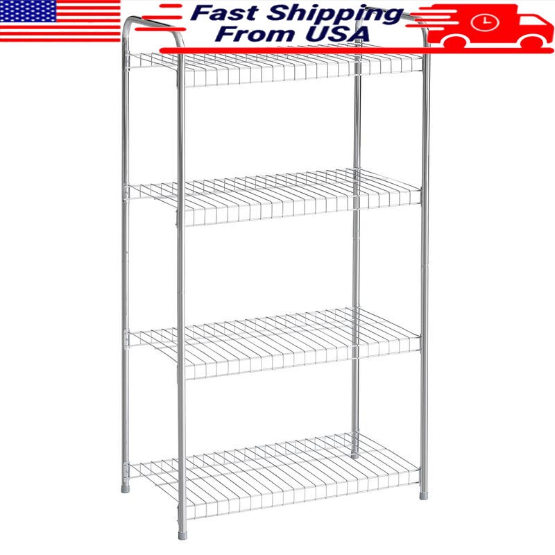 4-Tier Freestanding Wire Shelving Unit Easy Assembly Versatile Storage Space New